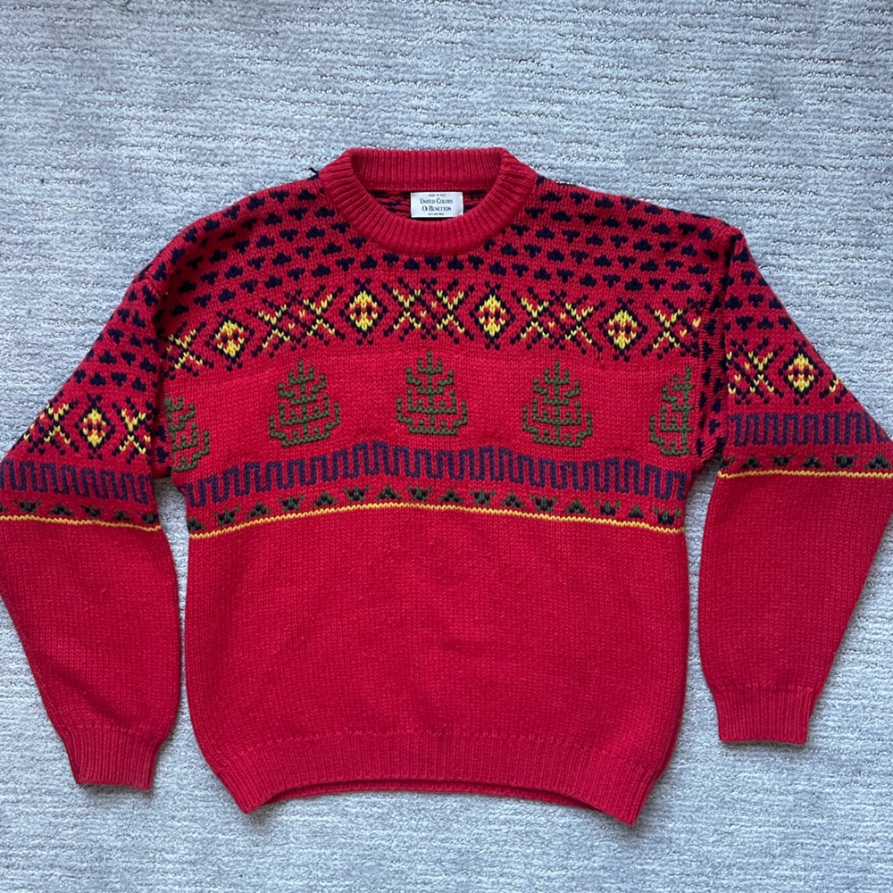 Vintage United Colors of Benetton Geometric Pattern Crewneck Sweater